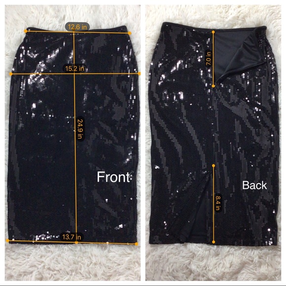 Olsenboye | Black sequin lined pencil skirt | Sz 7 - Picture 5 of 6